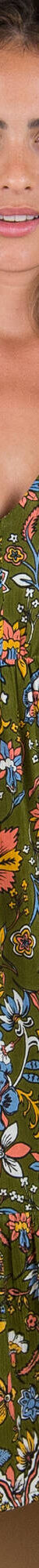 Robe courte imprimée volantée, manches 3/4 (kaki / corail) Robe courte imprimée volantée, manches 3/4 (kaki / corail)